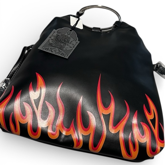 T-Shirt & Jeans Handbags - T-Shirt & Jeans Women’s Black and Red Flame Design Bag